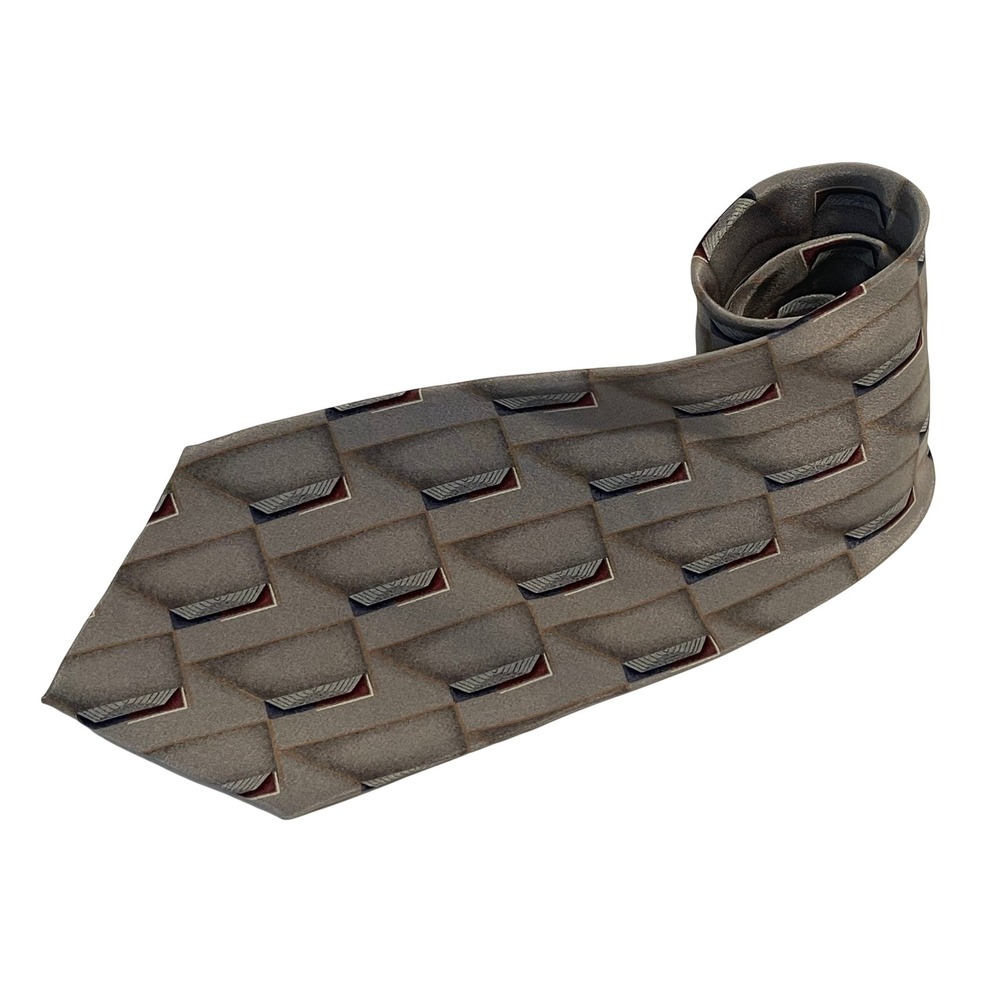 Bill Blass Black Label Mens Silk Tie Geometric Pattern‎ Grey Formal Bus 00782